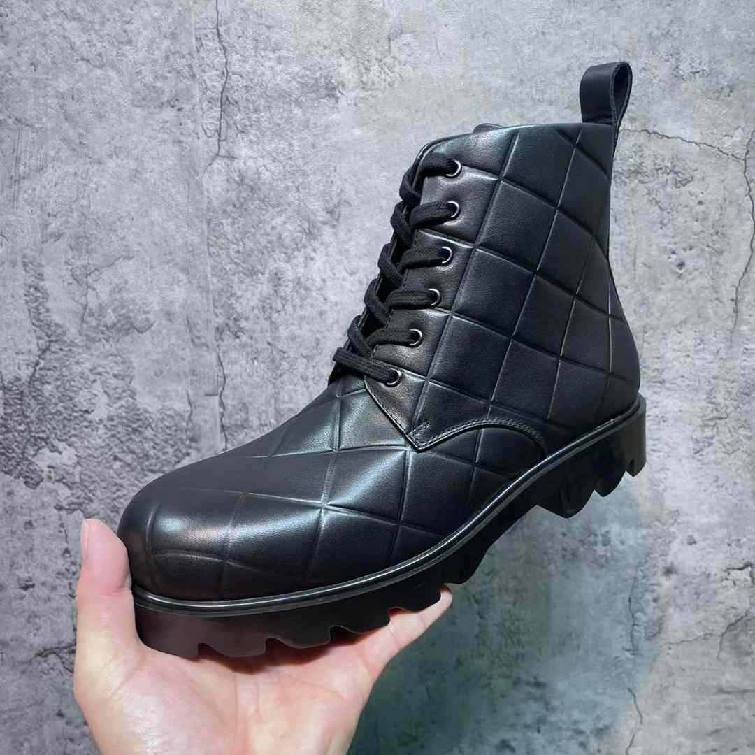 Bottega Veneta Strut Grid Padded Leather Lace-Up Ankle Boots - DopestKickz
