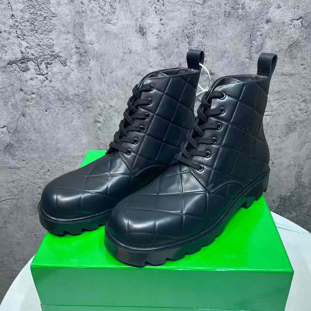 Bottega Veneta Strut Grid Padded Leather Lace-Up Ankle Boots - DopestKickz