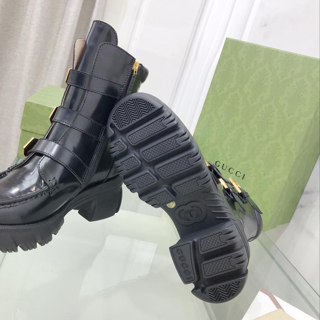 Gucci Women's Black Leather Ankle Boots - DopestKickz