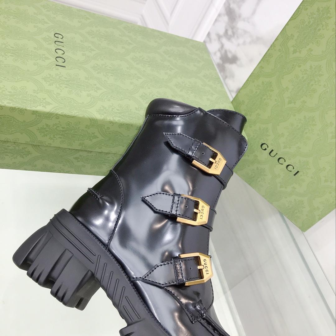 Gucci Women's Black Leather Ankle Boots - DopestKickz