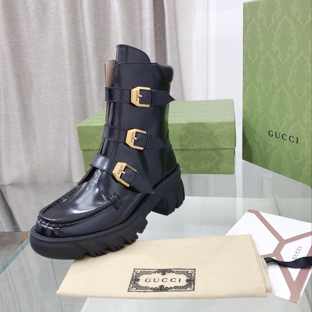 Gucci Women's Black Leather Ankle Boots - DopestKickz
