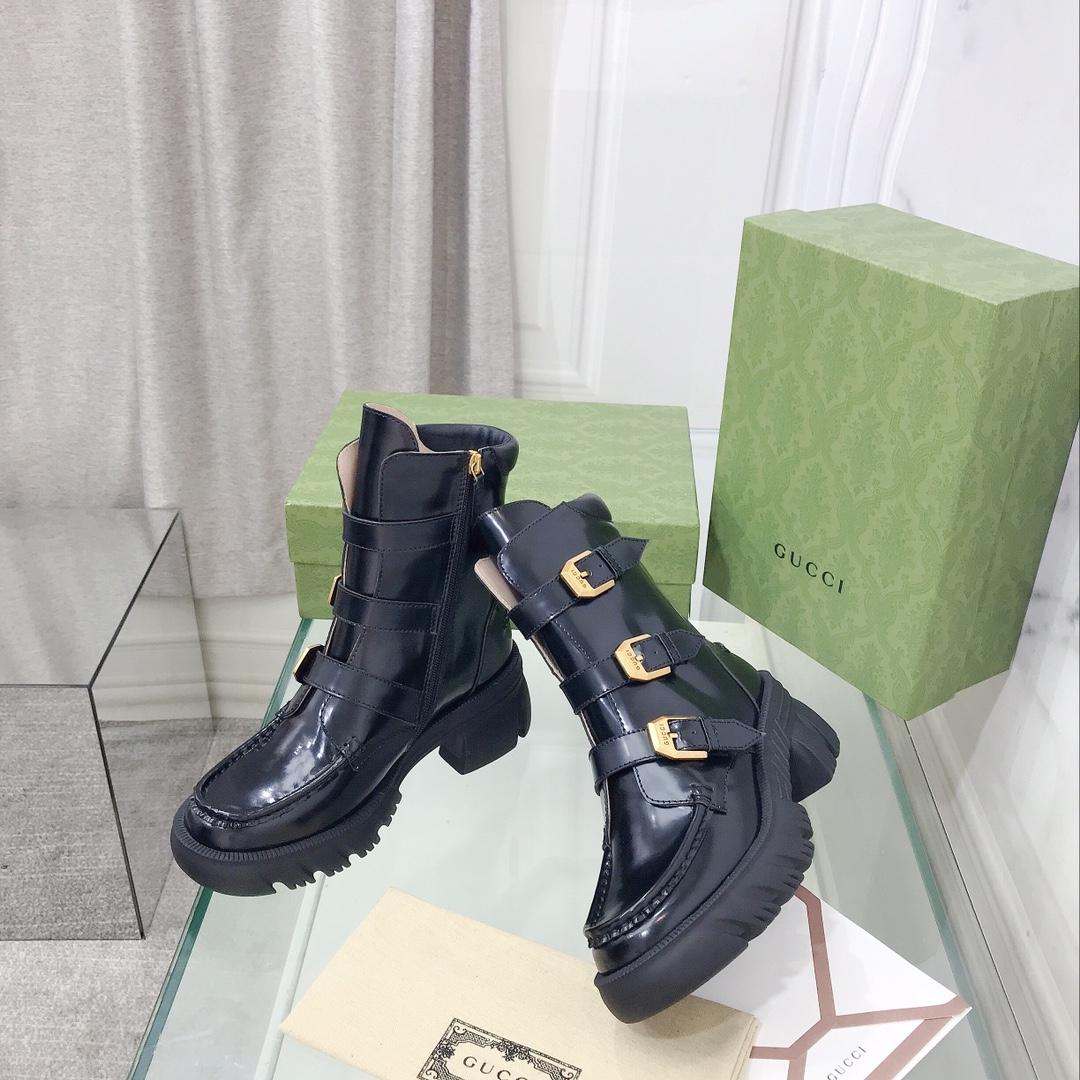 Gucci Women's Black Leather Ankle Boots - DopestKickz