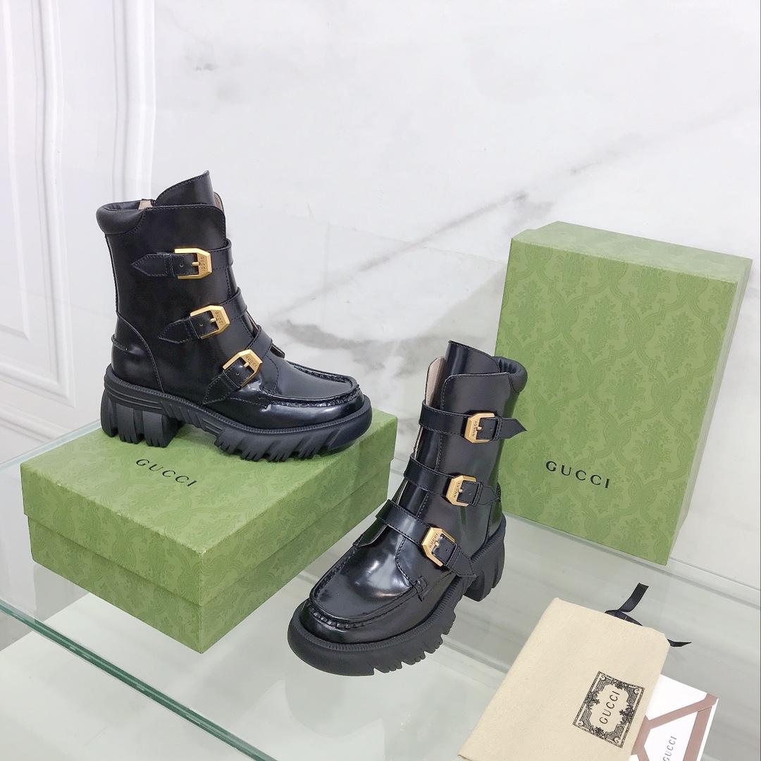 Gucci Women's Black Leather Ankle Boots - DopestKickz
