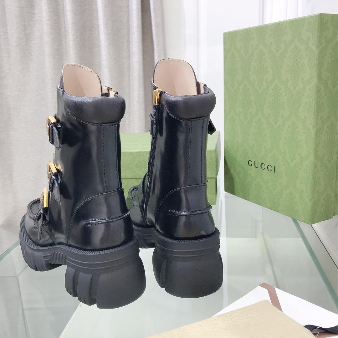 Gucci Women's Black Leather Ankle Boots - DopestKickz
