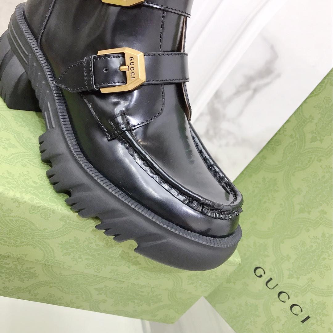 Gucci Women's Black Leather Ankle Boots - DopestKickz