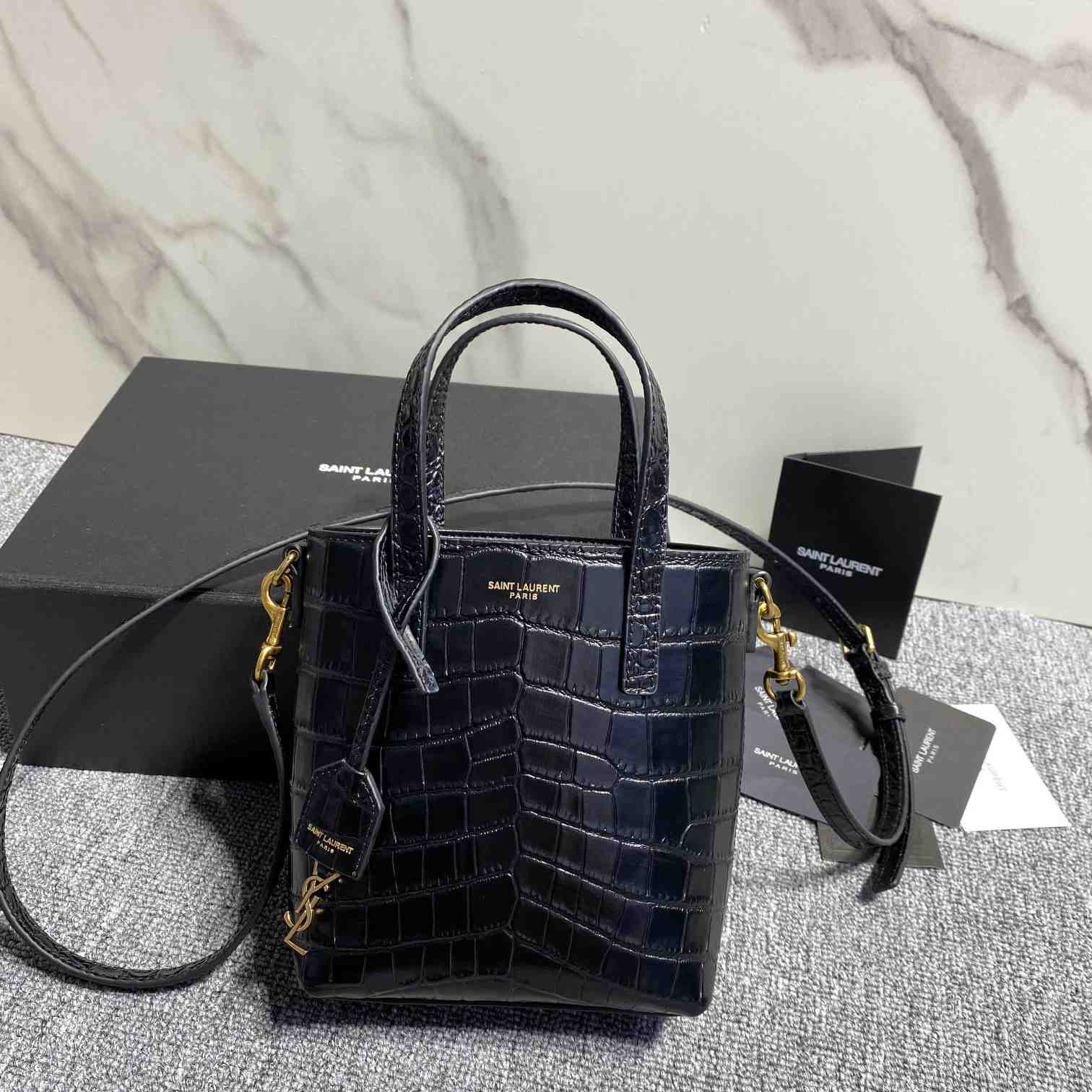 Saint Laurent Paris Mini Toy Shopping In Crocodile-Embossed Leather  - DopestKickz