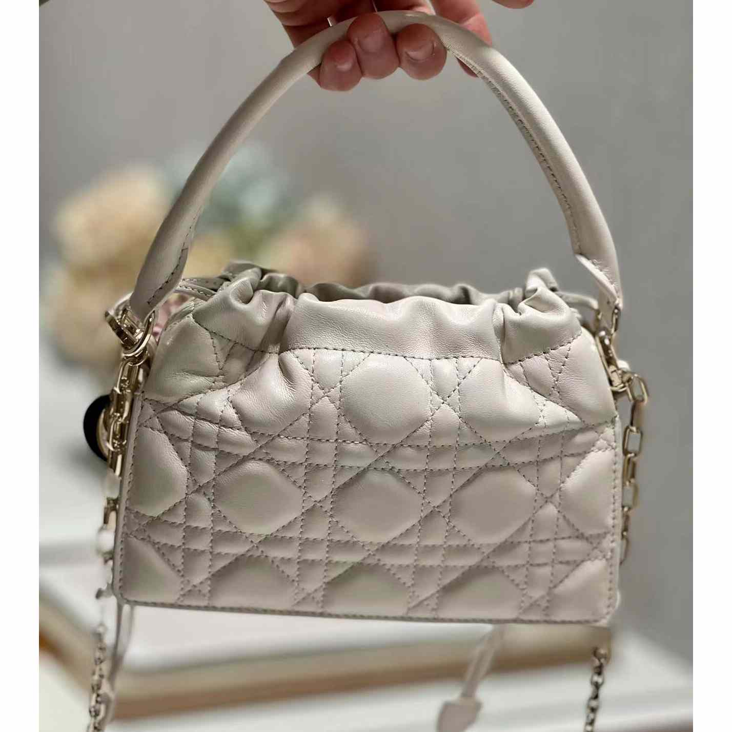 Dior Lady Dior Handle Drawstring Mini Bag - DopestKickz