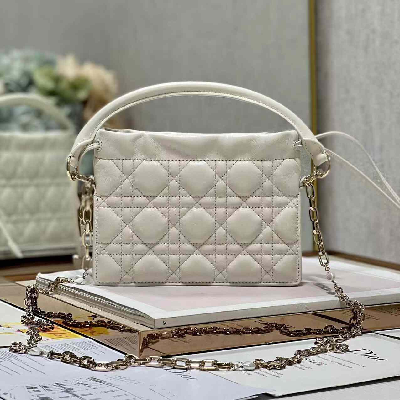 Dior Lady Dior Handle Drawstring Mini Bag - DopestKickz