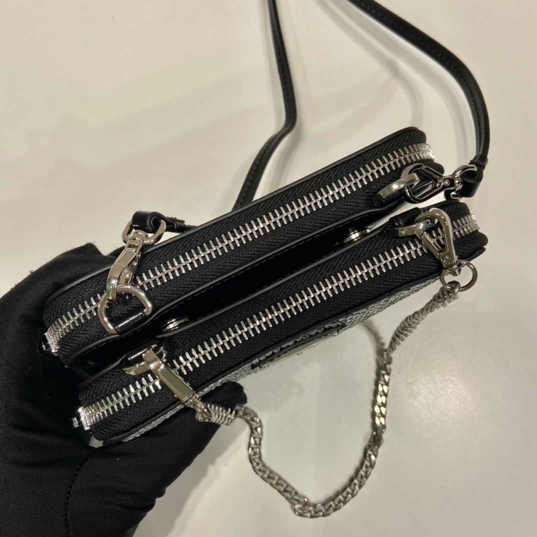 Prada Embellished Satin And Leather Mini-Pouch - DopestKickz
