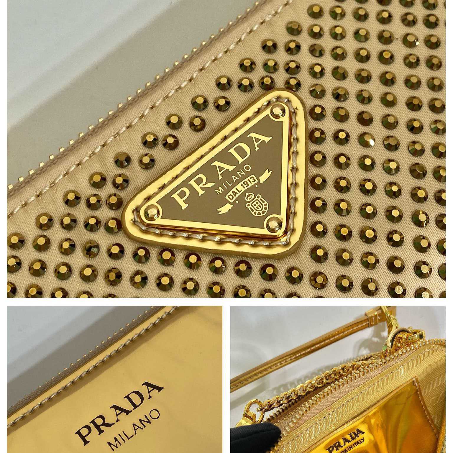 Prada Embellished Satin And Leather Mini-Pouch - DopestKickz