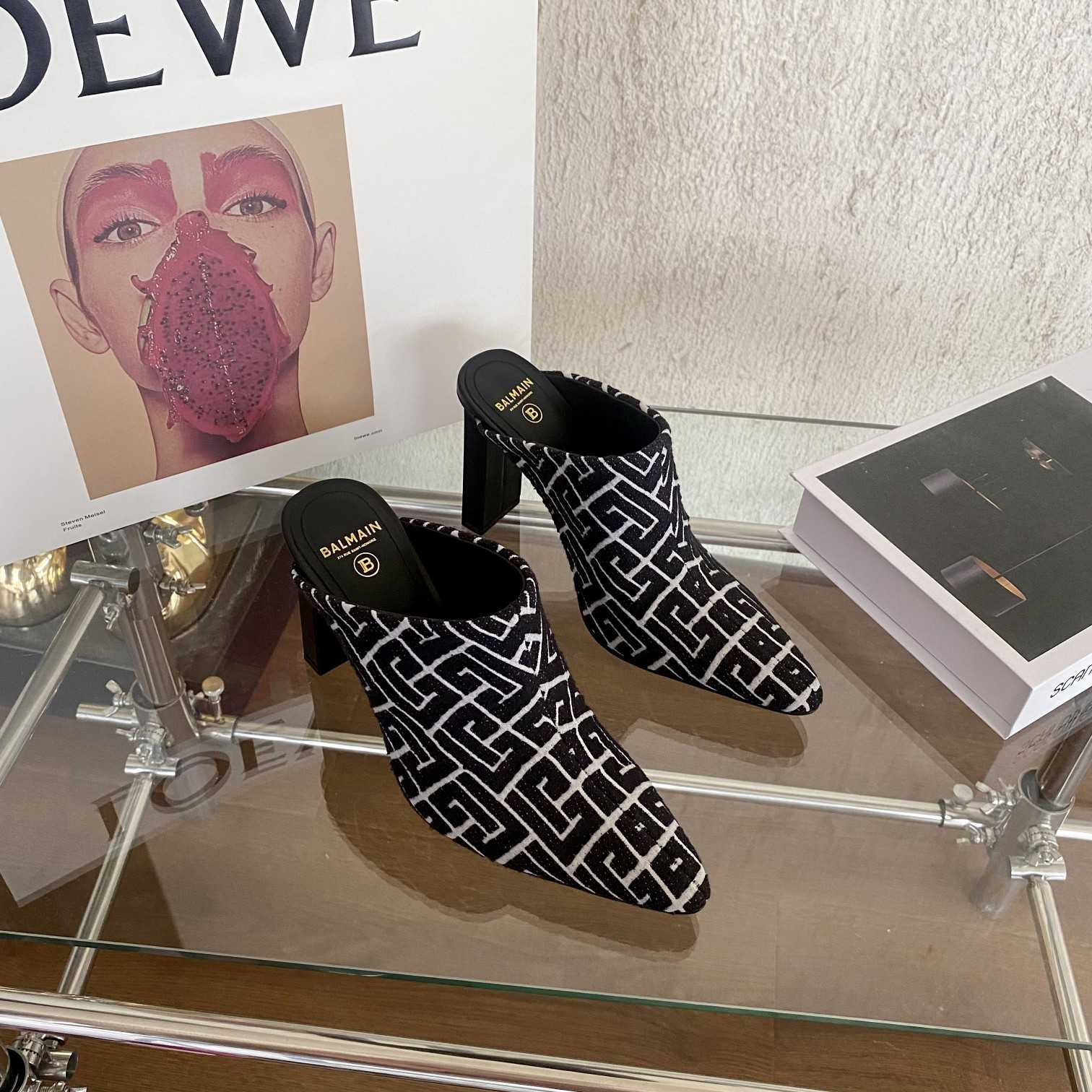 Balmain Monogram-Print Heeled Mules - DopestKickz