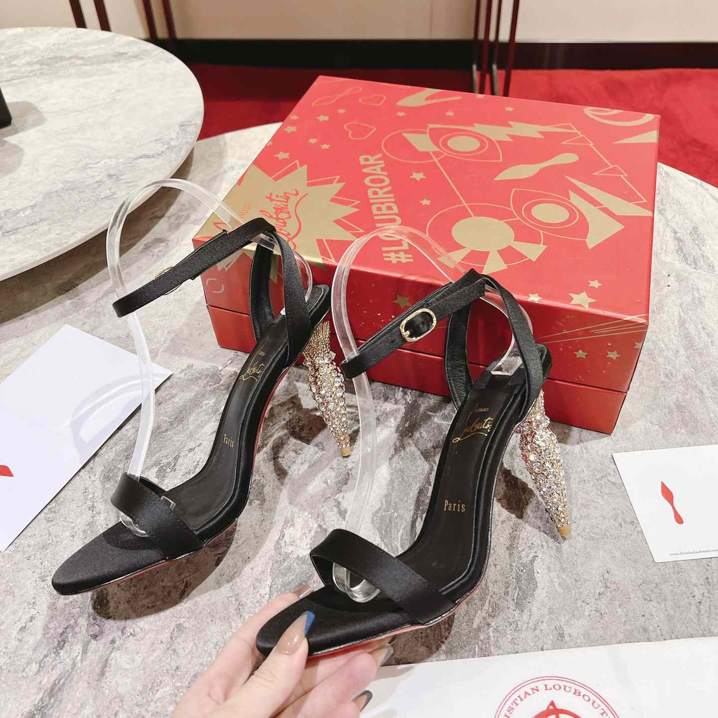 Christian Louboutin Lipstrass Queen Red Sole Ankle-Strap Sandals - DopestKickz