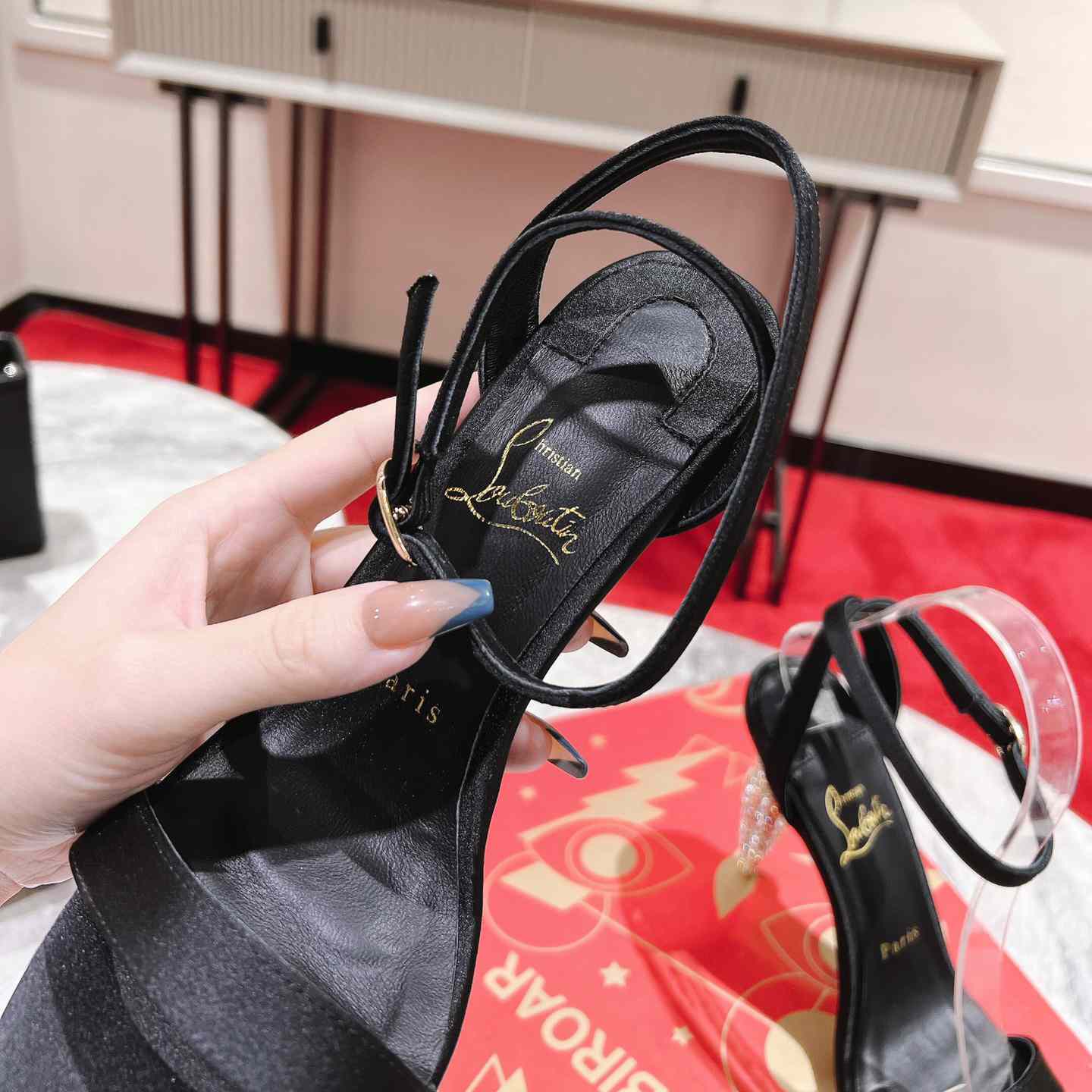 Christian Louboutin Lipstrass Queen Red Sole Ankle-Strap Sandals - DopestKickz