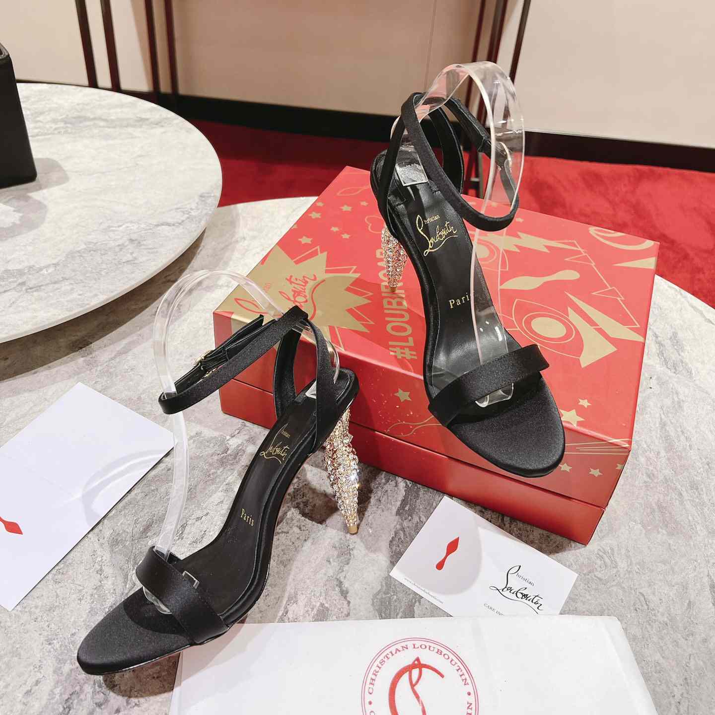 Christian Louboutin Lipstrass Queen Red Sole Ankle-Strap Sandals - DopestKickz