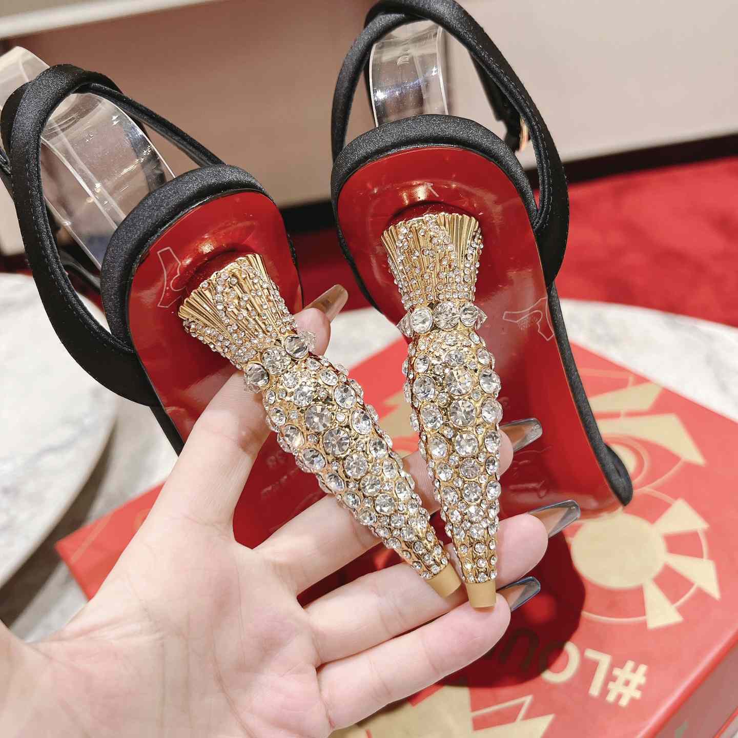 Christian Louboutin Lipstrass Queen Red Sole Ankle-Strap Sandals - DopestKickz