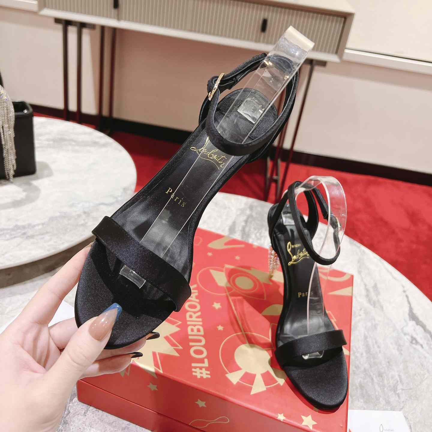 Christian Louboutin Lipstrass Queen Red Sole Ankle-Strap Sandals - DopestKickz