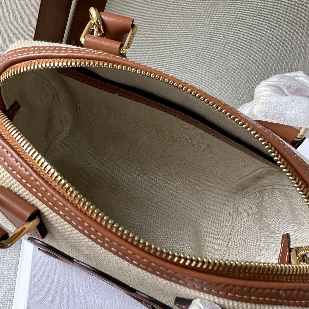 Celine Small Boston Cuir Triomphe In Textile And Calfskin Natural/Tan - DopestKickz