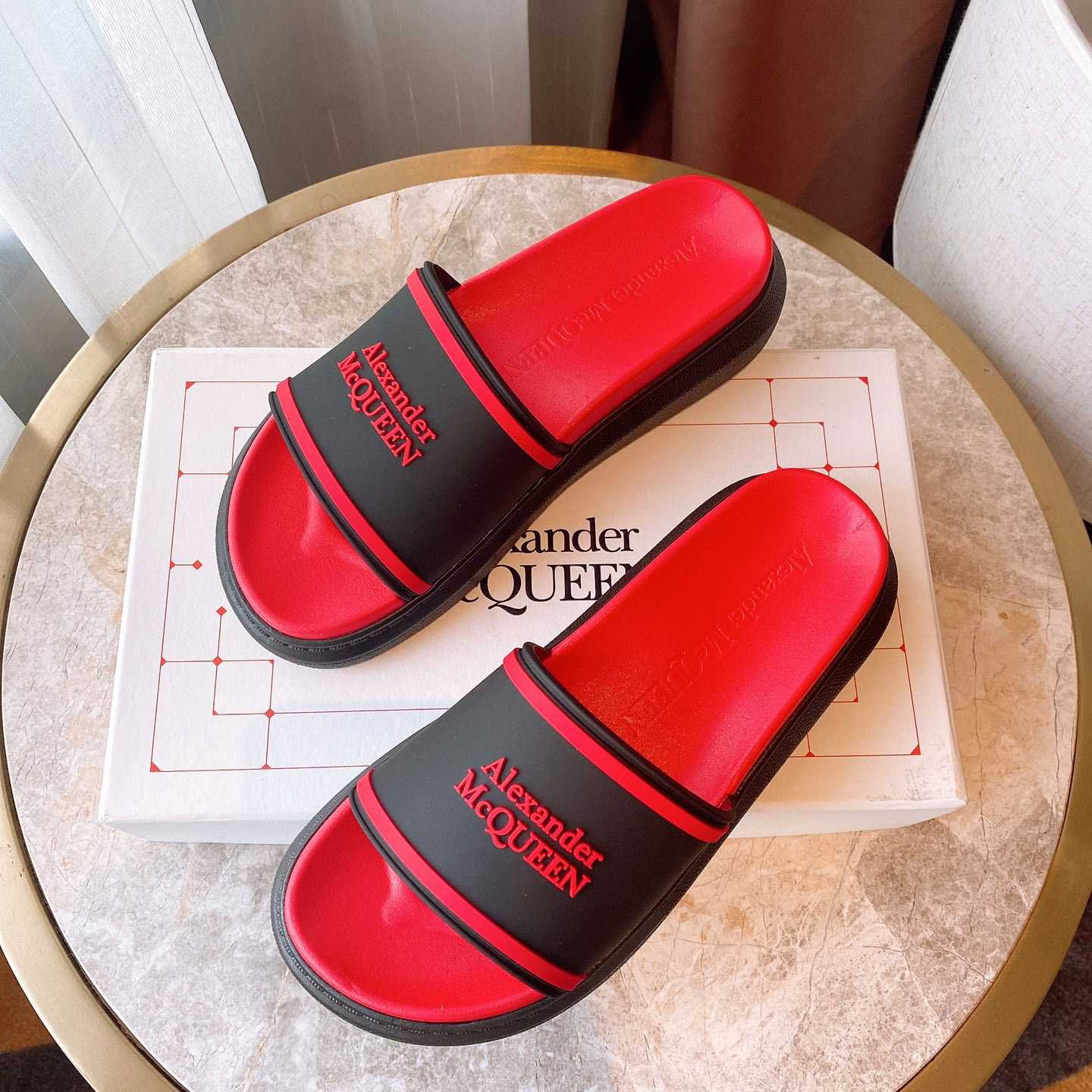 Alexander Mqueen Oversized Hybrid Signature Slide In Black - DopestKickz