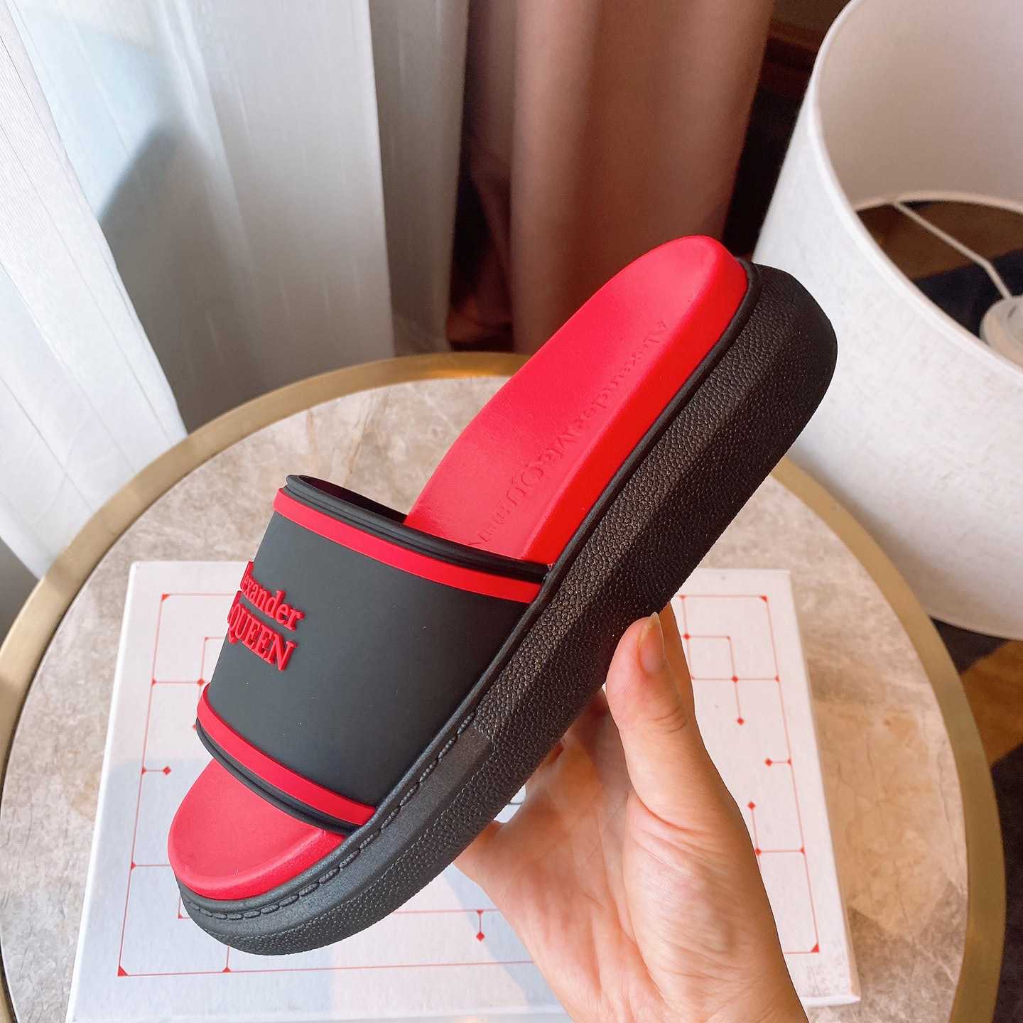 Alexander Mqueen Oversized Hybrid Signature Slide In Black - DopestKickz