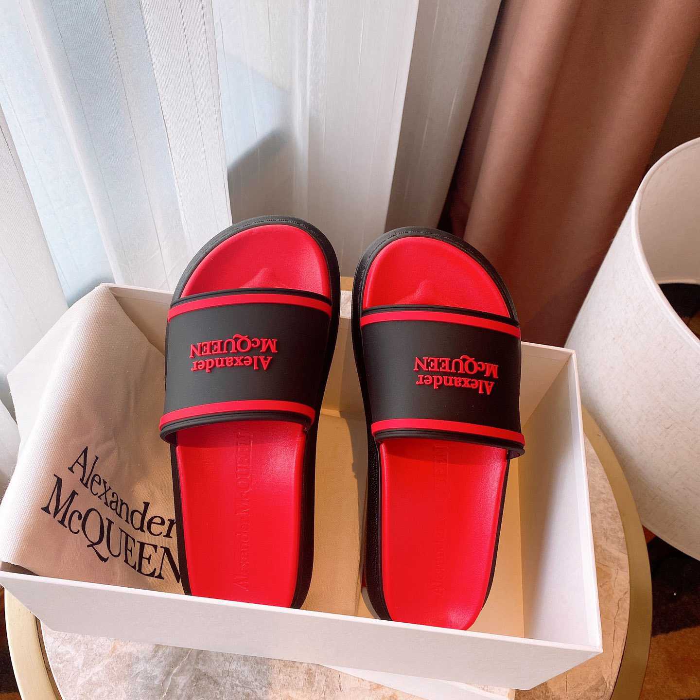 Alexander Mqueen Oversized Hybrid Signature Slide In Black - DopestKickz
