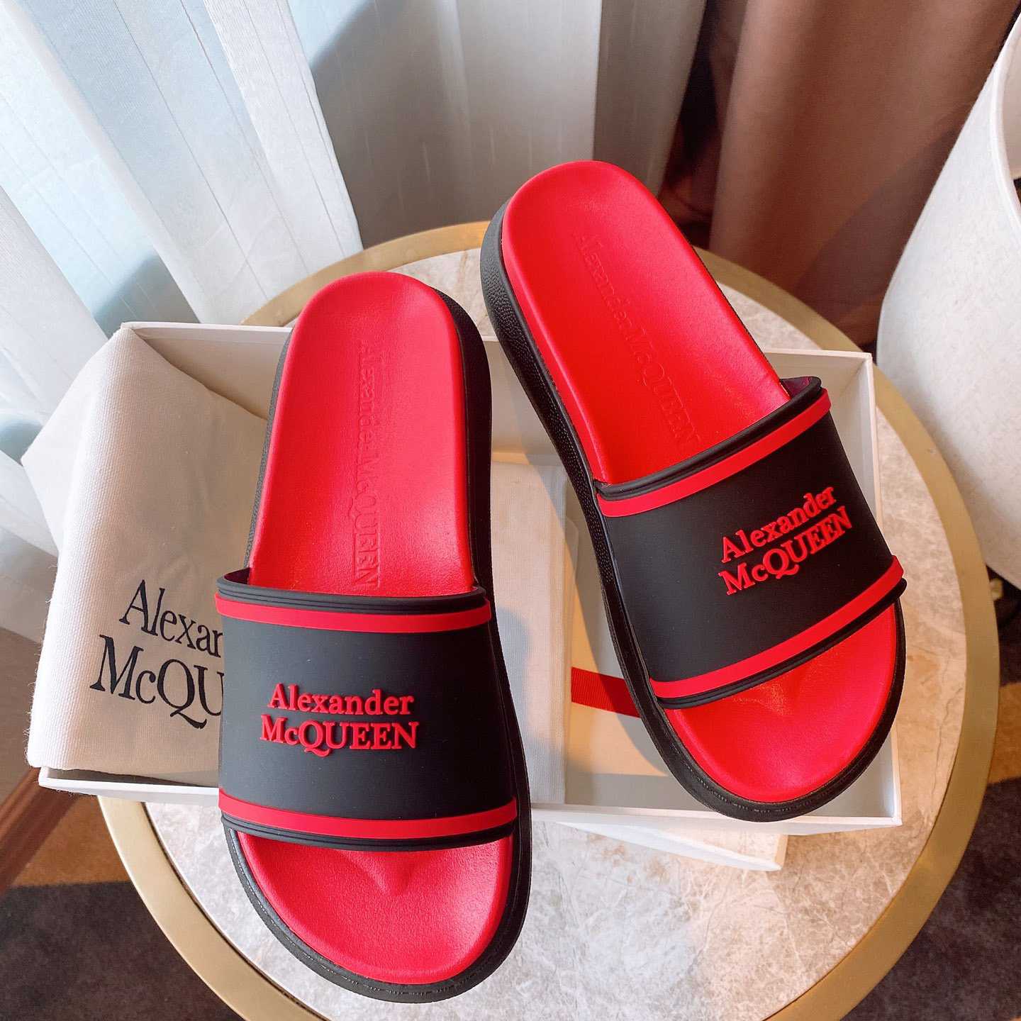 Alexander Mqueen Oversized Hybrid Signature Slide In Black - DopestKickz