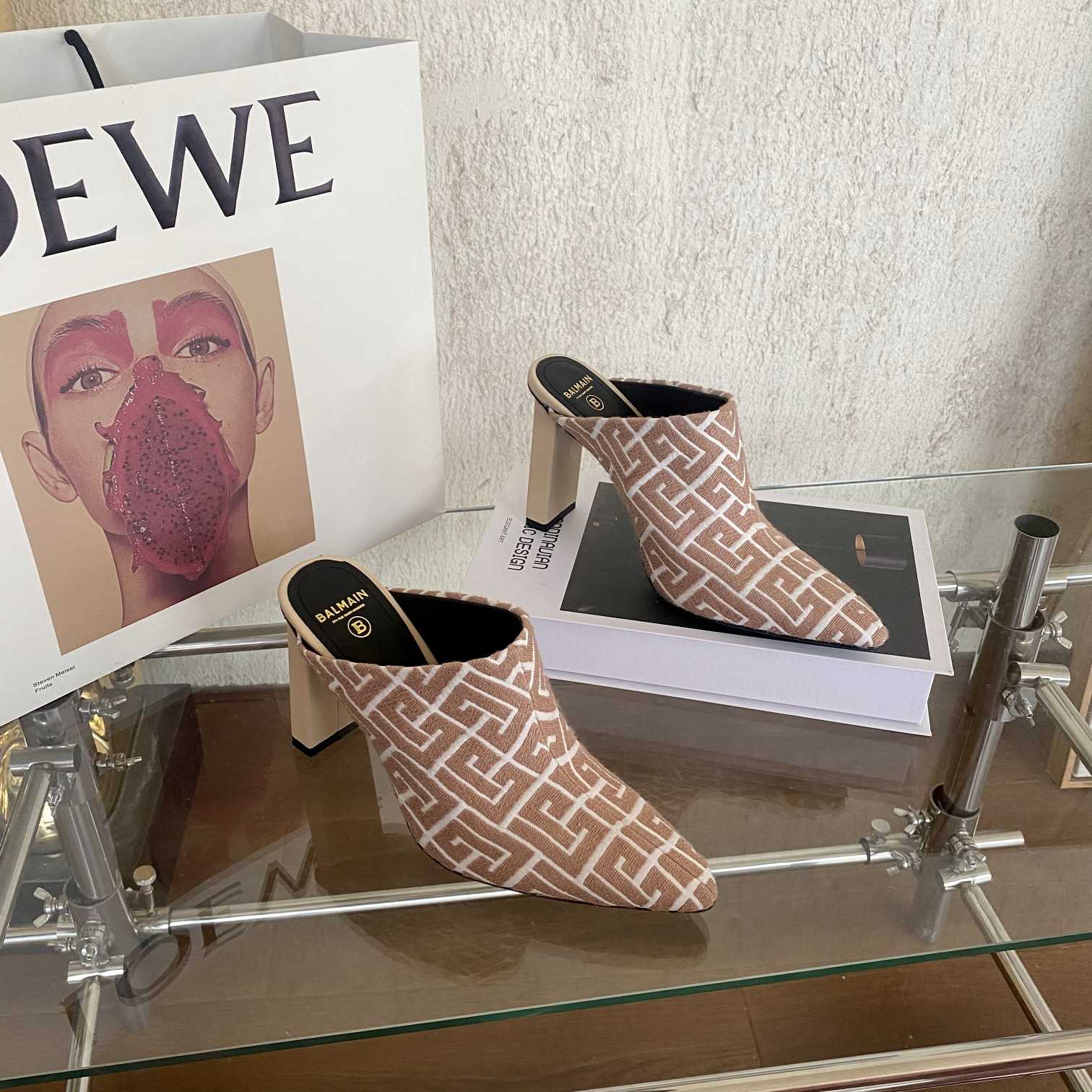 Balmain Monogram-Print Heeled Mules - DopestKickz
