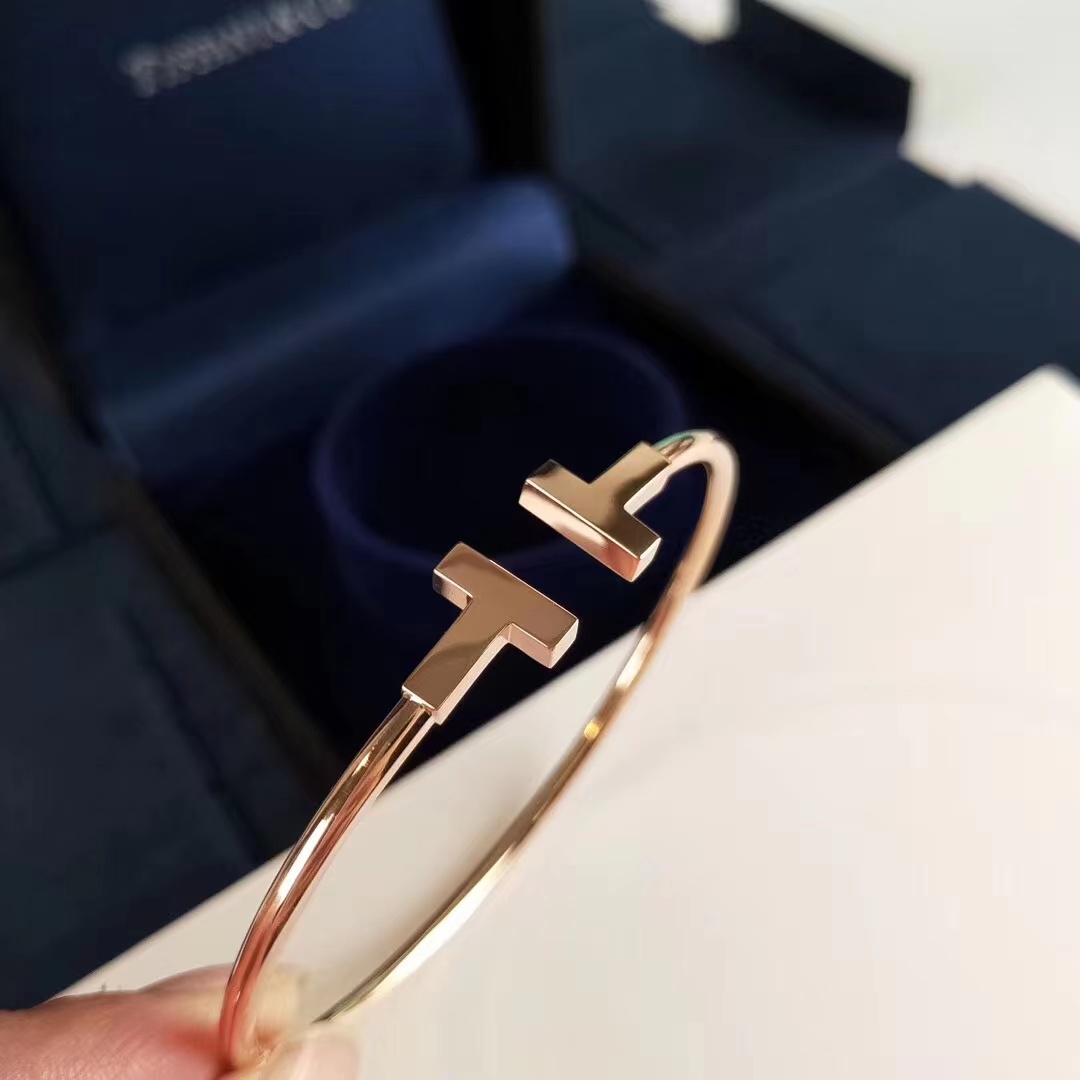 Tiffany&CO T Bar Open Bangle 18K Gold Plated Gold Cuff Bracelet - DopestKickz