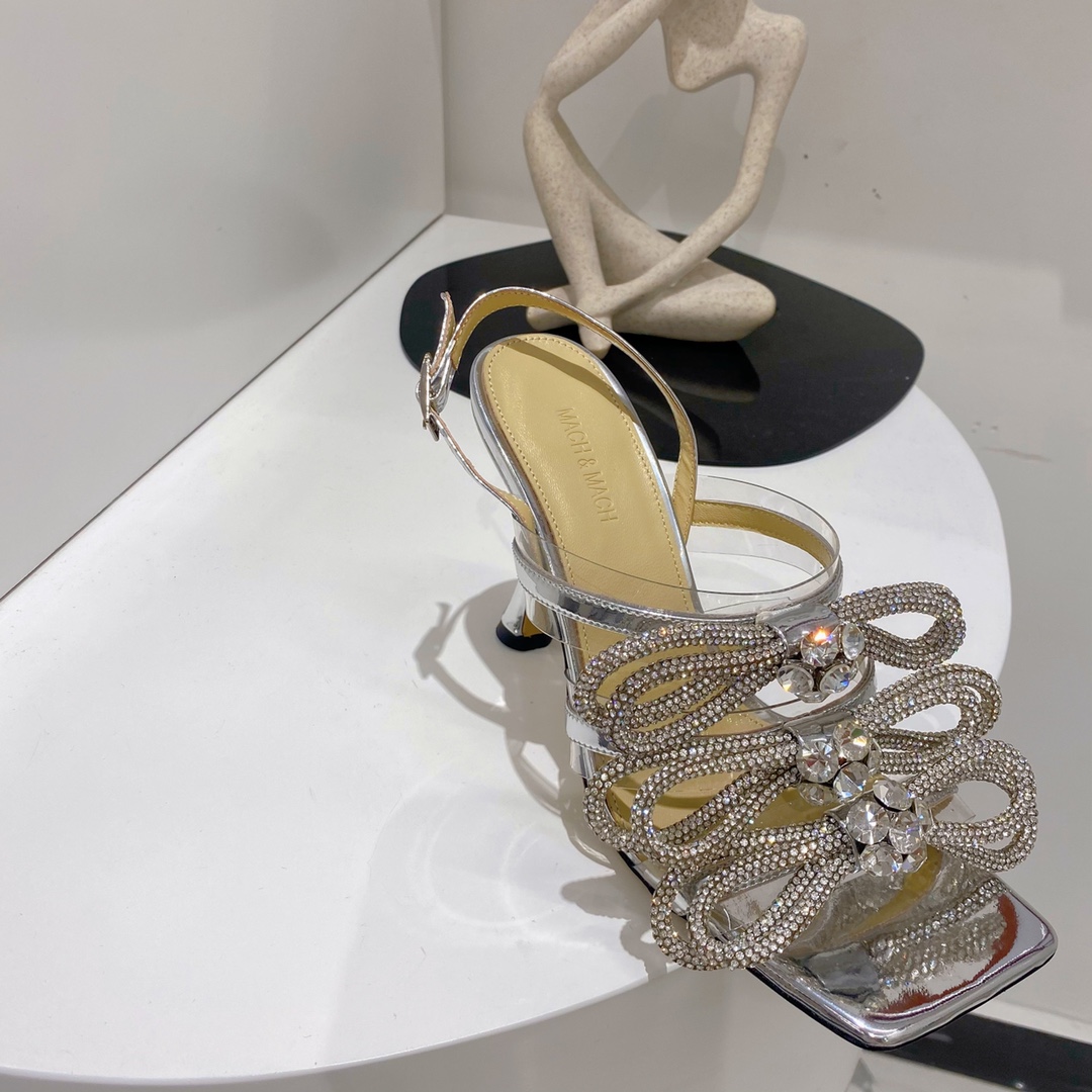 Mach & Mach White Triple Bow Metallic Leather Sandals - DopestKickz