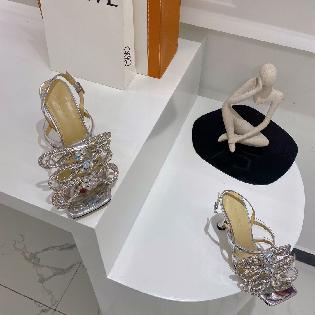 Mach & Mach White Triple Bow Metallic Leather Sandals - DopestKickz