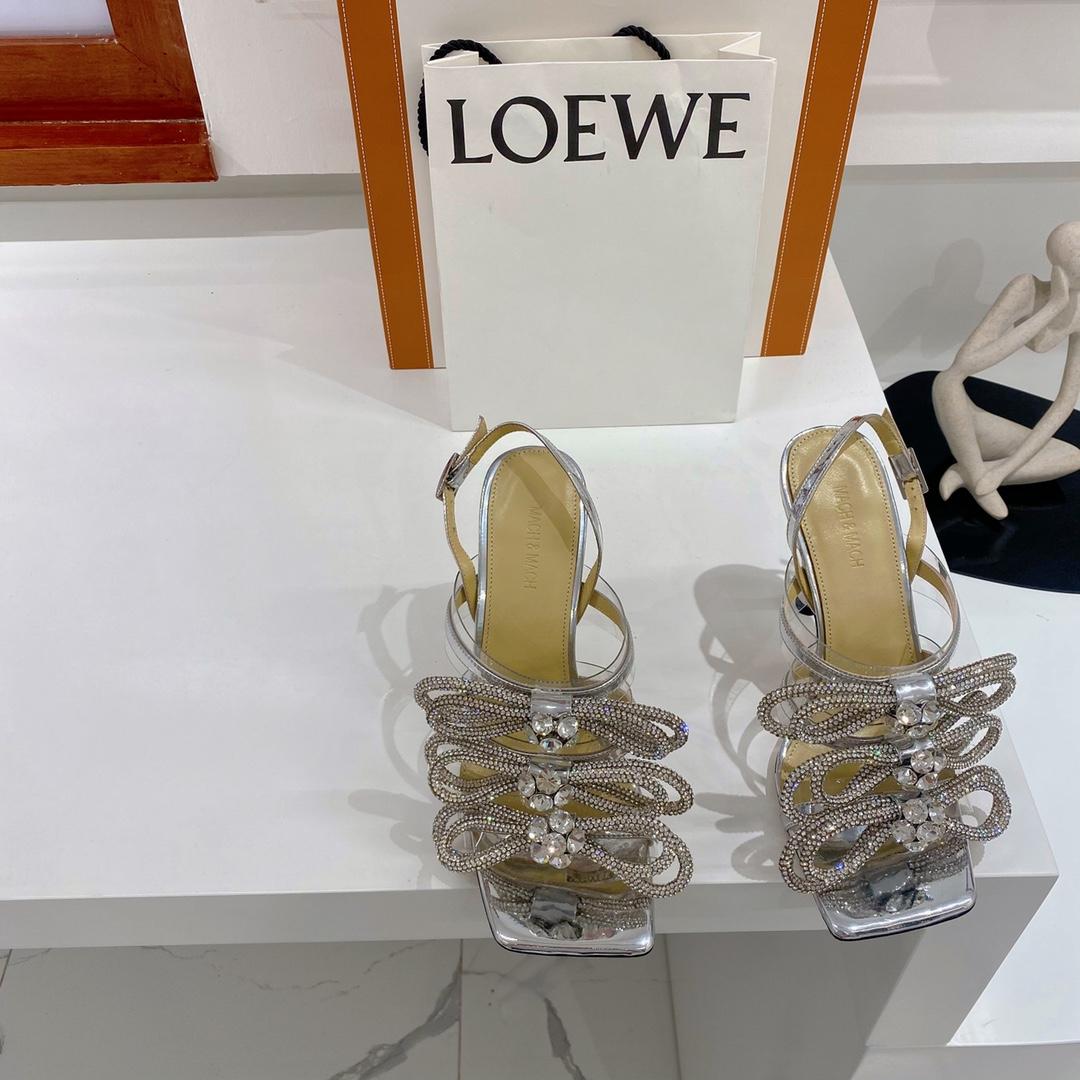 Mach & Mach White Triple Bow Metallic Leather Sandals - DopestKickz