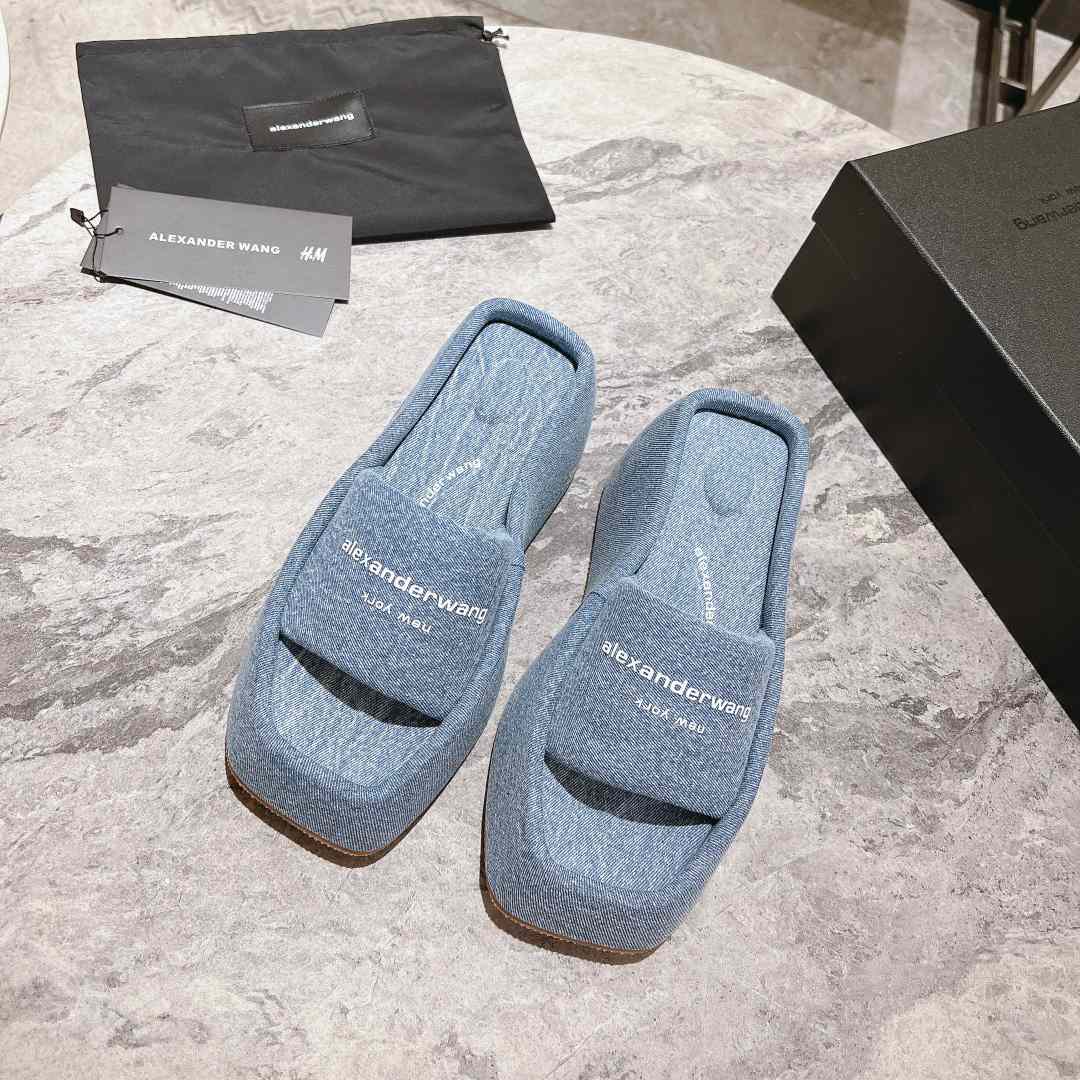 Alexander Wang Taji Platform Sandal In Washed Denim - DopestKickz