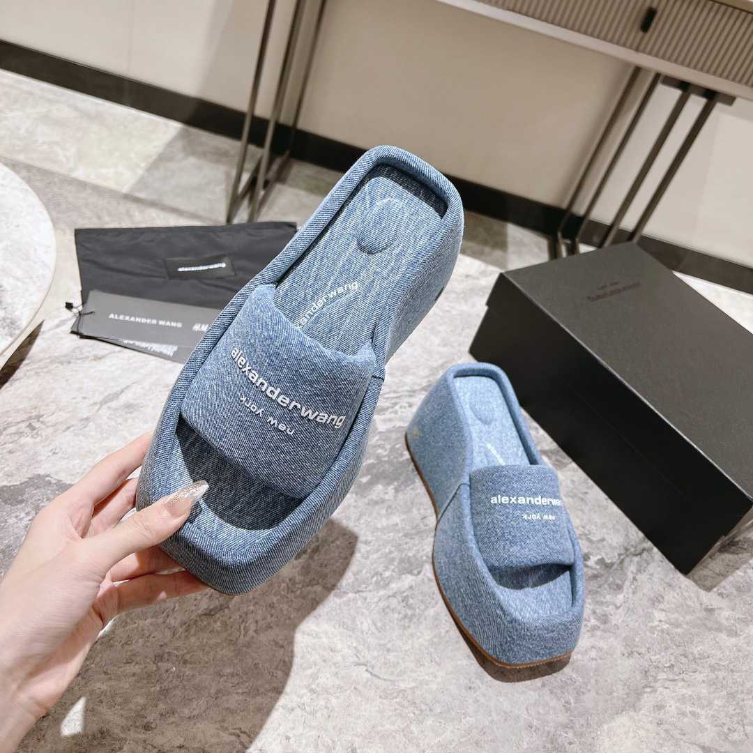 Alexander Wang Taji Platform Sandal In Washed Denim - DopestKickz