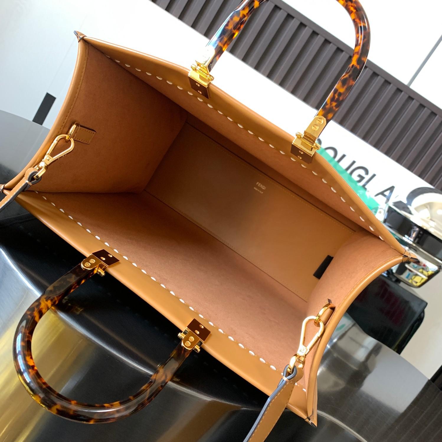 Fendi Sunshine Medium Light Brown Leather And Elaphe Shopper Bag - DopestKickz
