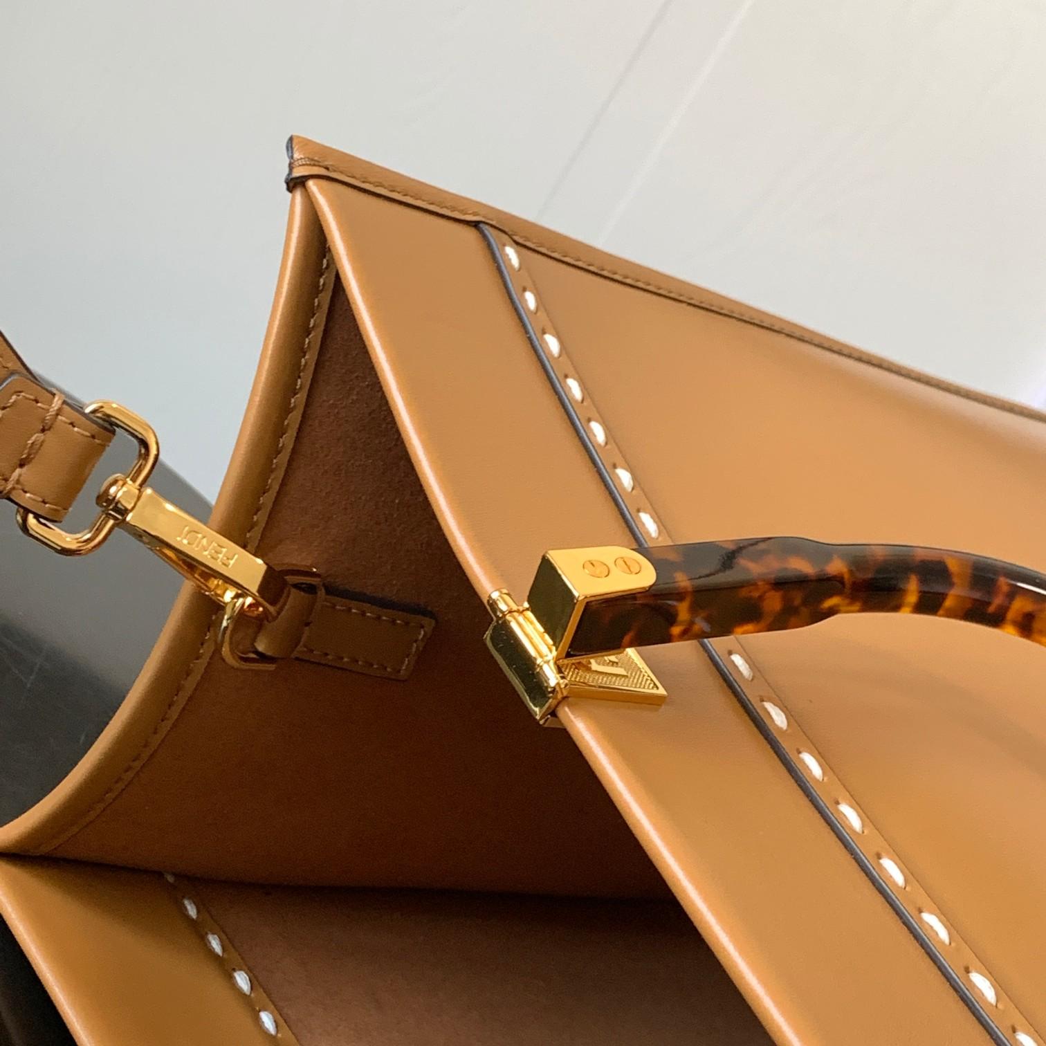 Fendi Sunshine Medium Light Brown Leather And Elaphe Shopper Bag - DopestKickz