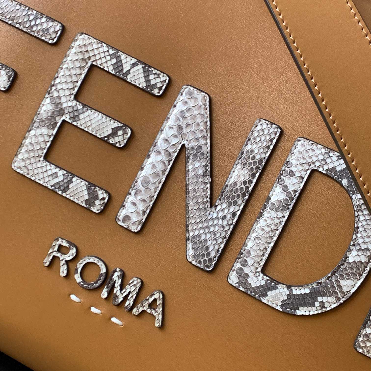 Fendi Sunshine Medium Light Brown Leather And Elaphe Shopper Bag - DopestKickz