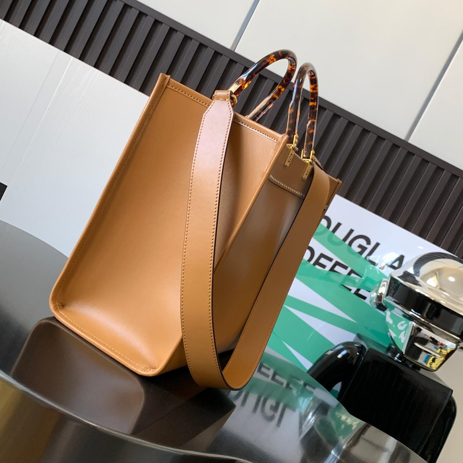 Fendi Sunshine Medium Light Brown Leather And Elaphe Shopper Bag - DopestKickz