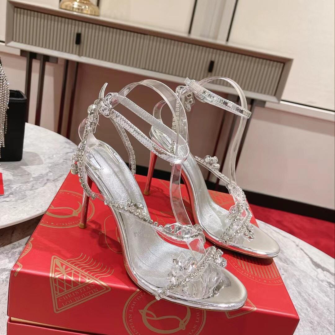 Christian Louboutin Joli Queen 100 Crystal-Embellished Ankle-Strap Sandlas - DopestKickz
