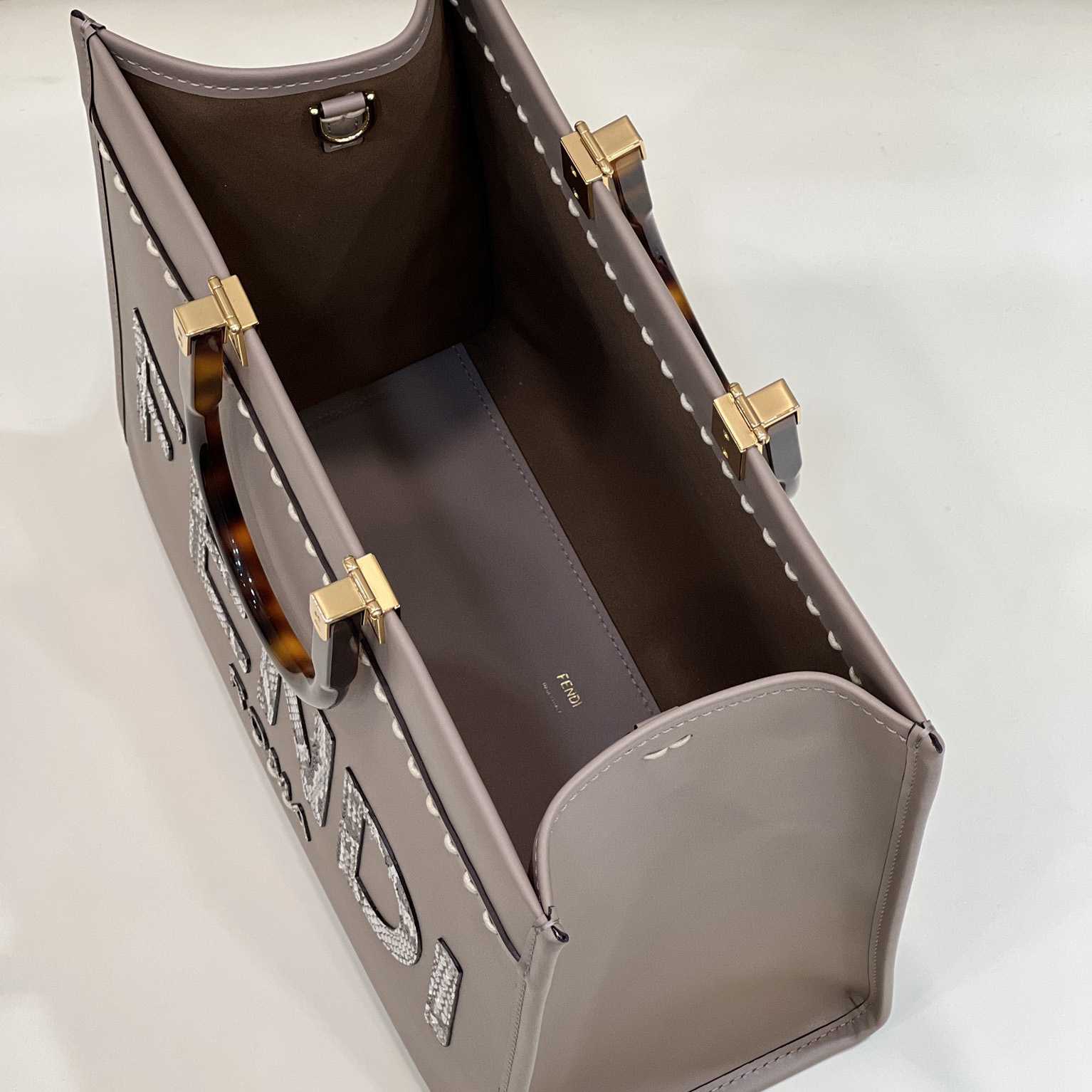 Fendi Sunshine Medium Beige Leather And Elaphe Shopper - DopestKickz