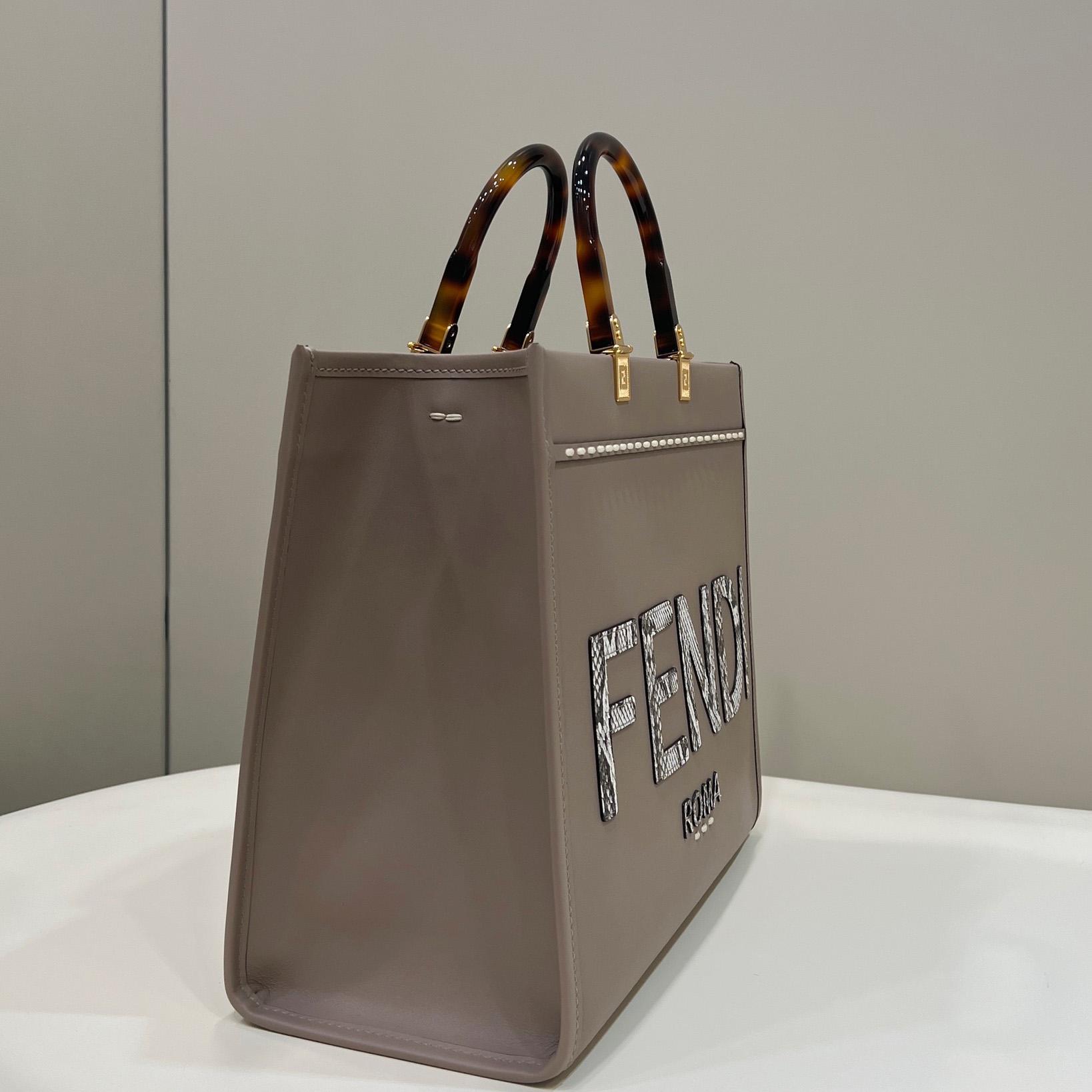 Fendi Sunshine Medium Beige Leather And Elaphe Shopper - DopestKickz