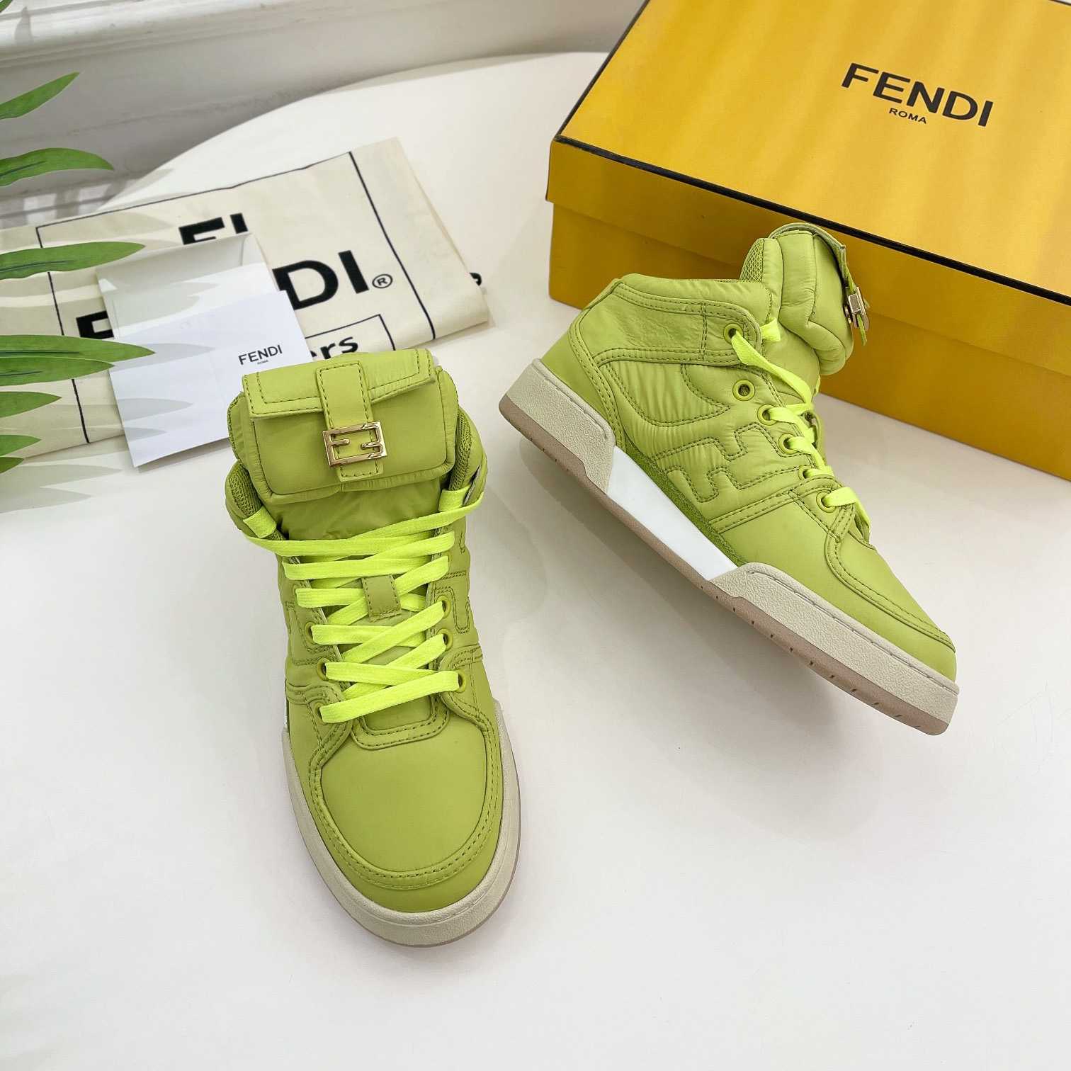 Fendi Match Acid Green Nylon High-Tops Sneaker - DopestKickz