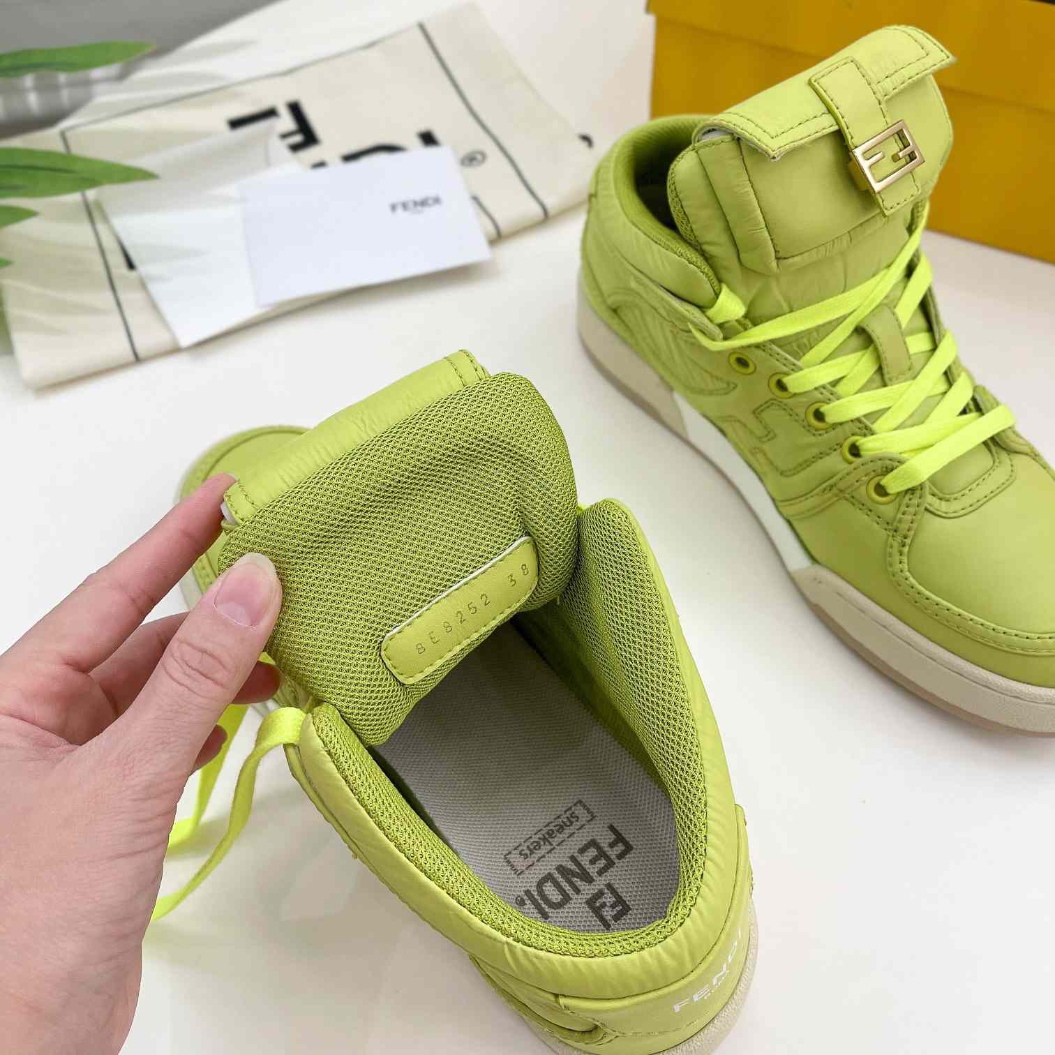 Fendi Match Acid Green Nylon High-Tops Sneaker - DopestKickz