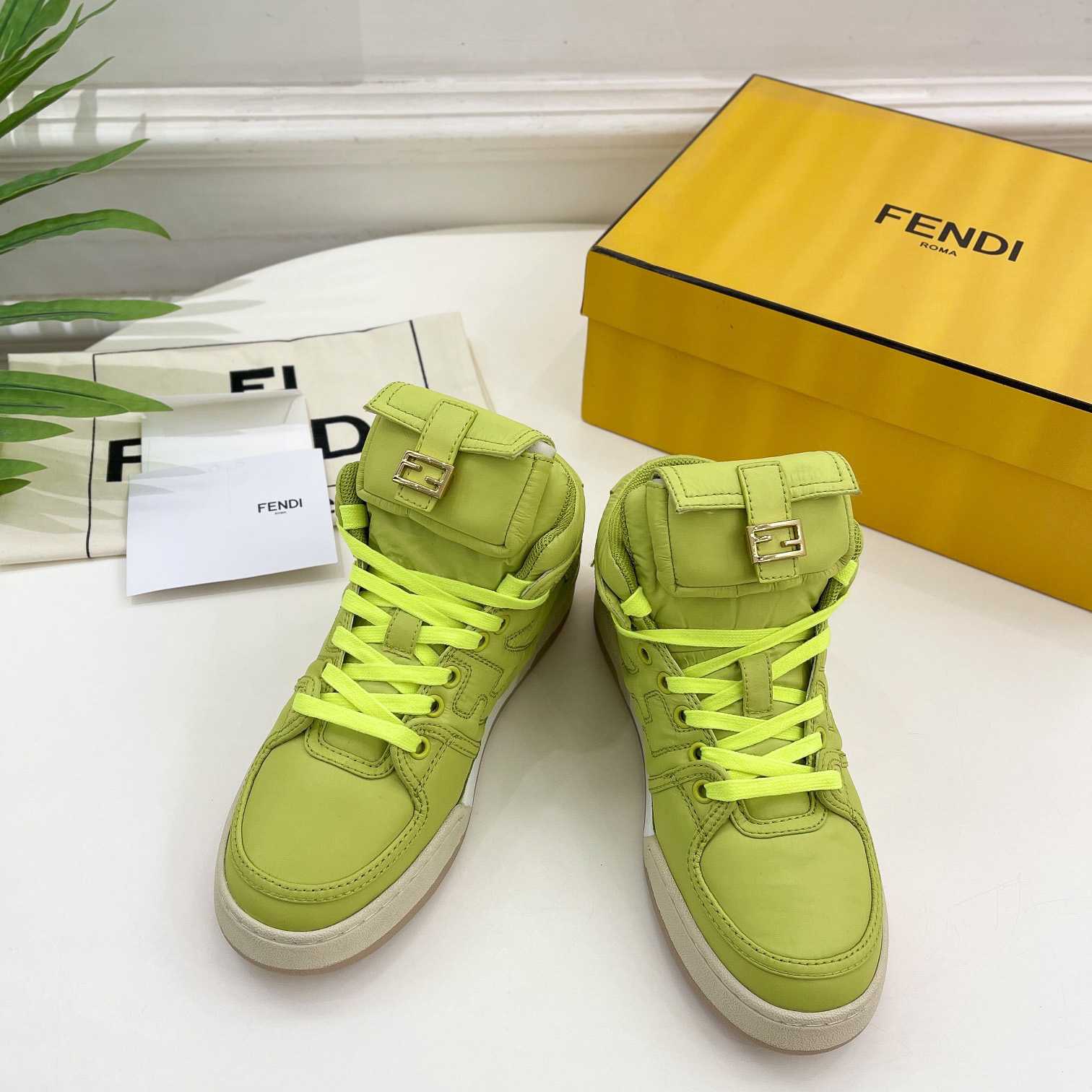 Fendi Match Acid Green Nylon High-Tops Sneaker - DopestKickz