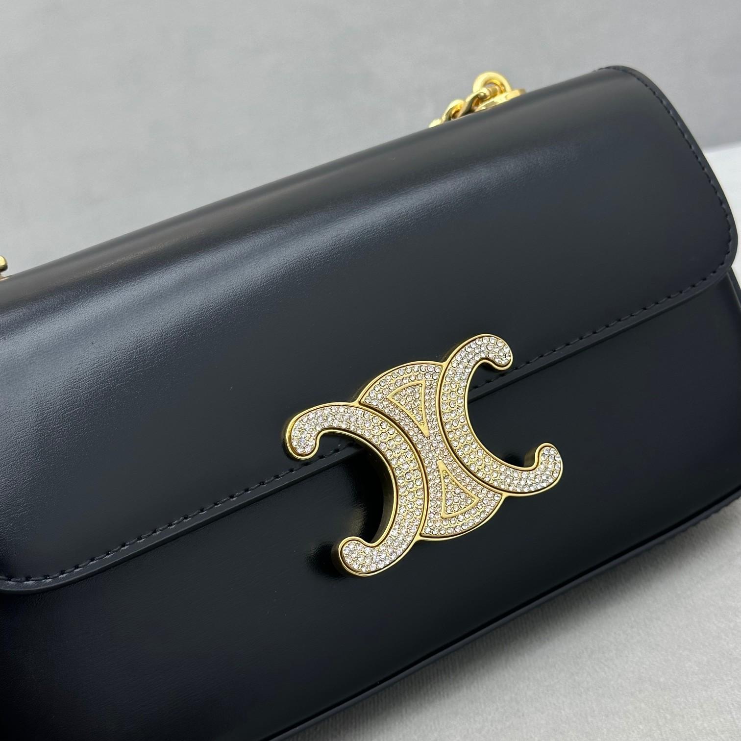 Celine Chain Shoulder Bag Triomphe With Strass Closure In Shiny Calfskin  - DopestKickz