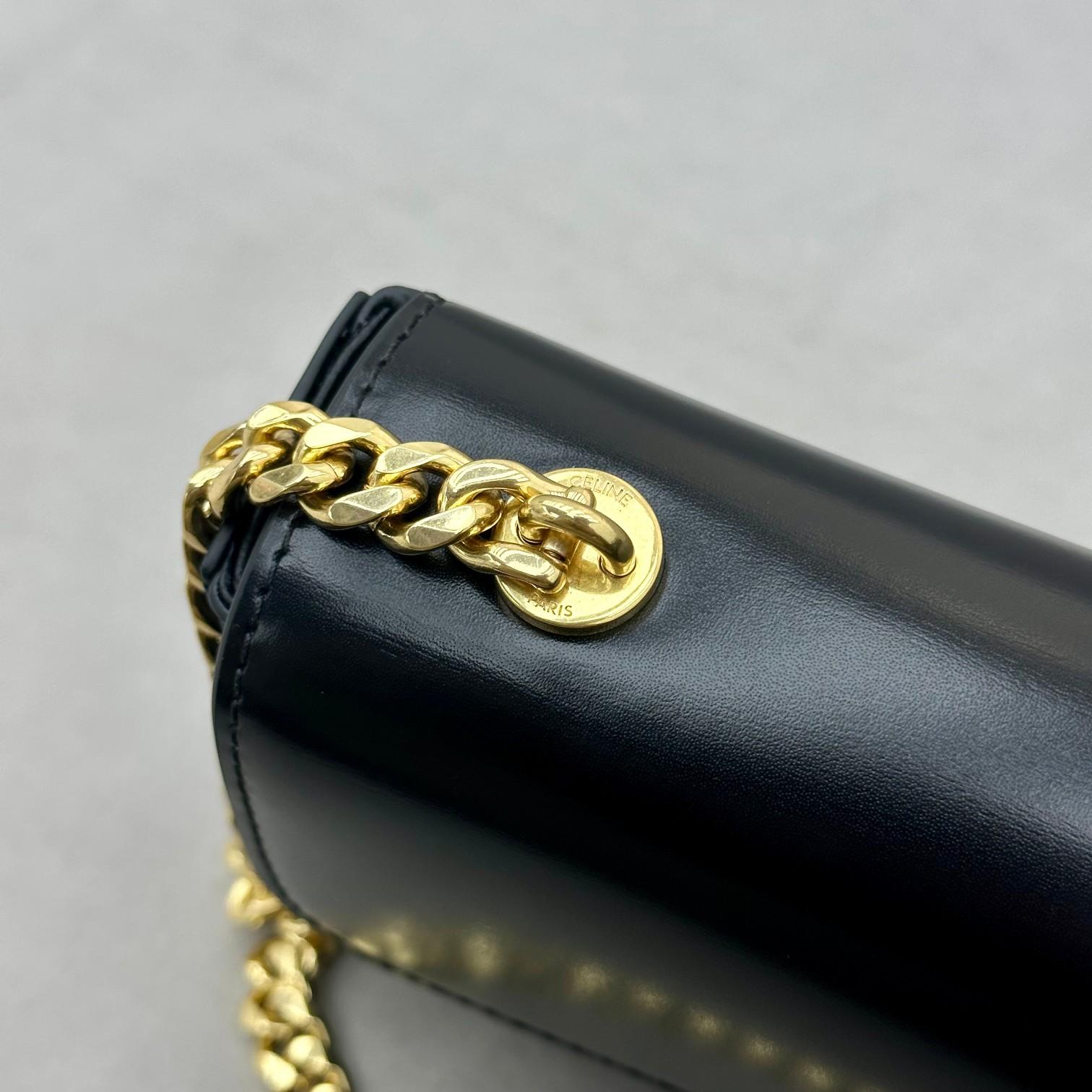 Celine Chain Shoulder Bag Triomphe With Strass Closure In Shiny Calfskin  - DopestKickz