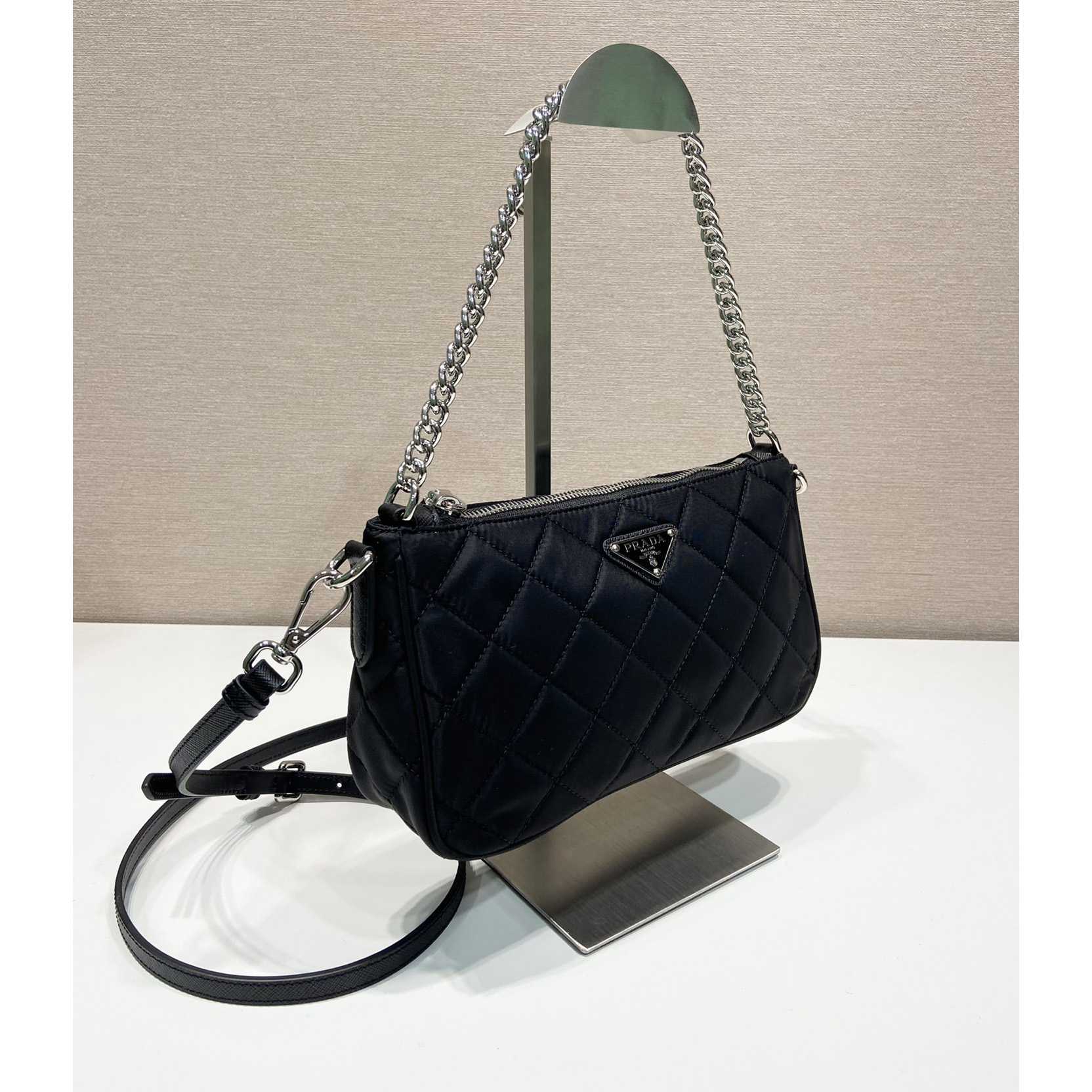 Prada Tessuto Nylon Quilted Chain Convertible Crossbody Bag - DopestKickz