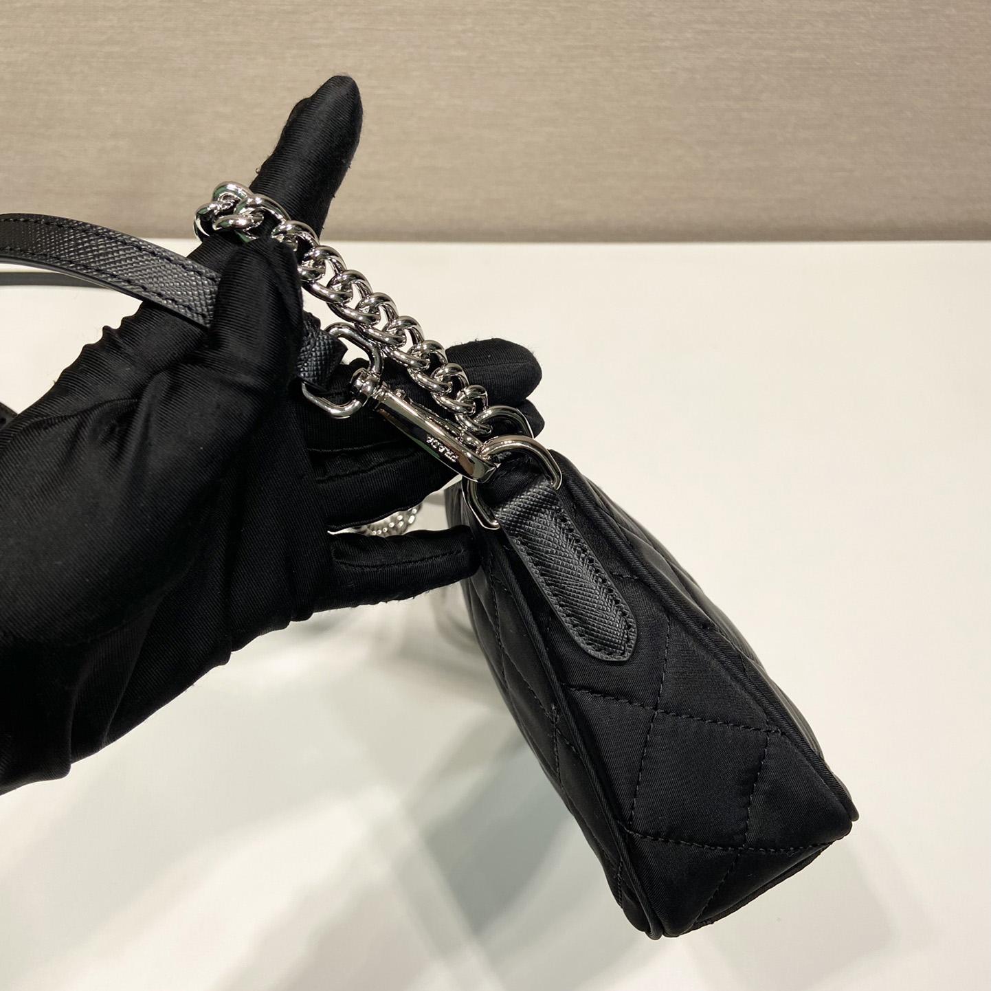 Prada Tessuto Nylon Quilted Chain Convertible Crossbody Bag - DopestKickz