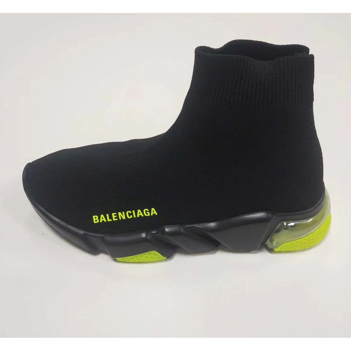 Balenciaga Wmns Speed Clear Sole Trainer 'Black Yellow Fluo' Knit Sneaker  - DopestKickz