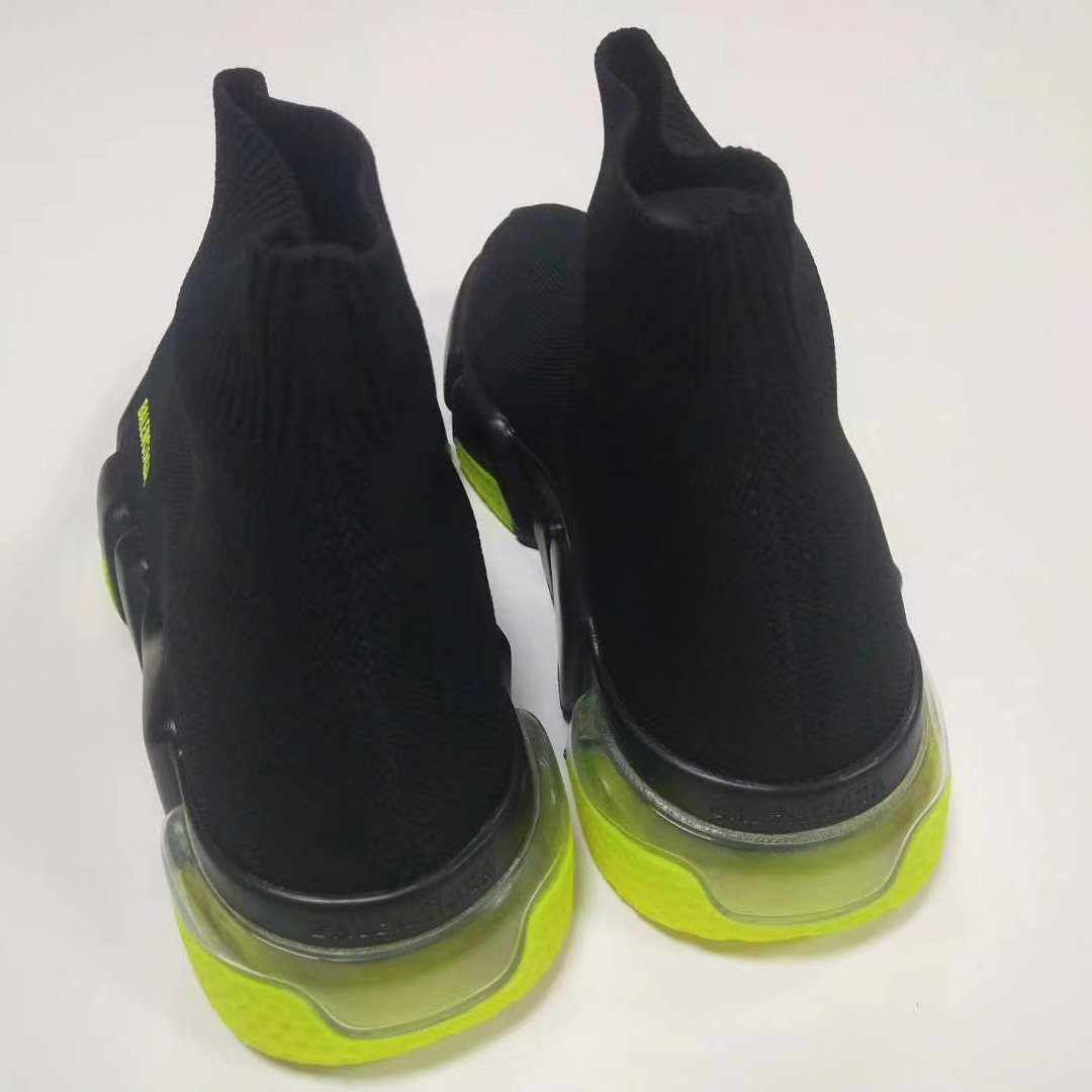 Balenciaga Wmns Speed Clear Sole Trainer 'Black Yellow Fluo' Knit Sneaker  - DopestKickz