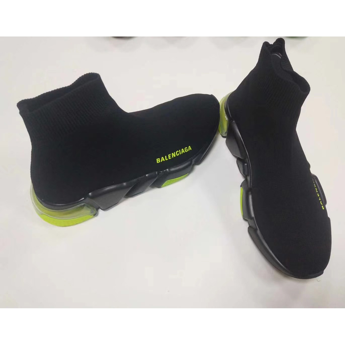 Balenciaga Wmns Speed Clear Sole Trainer 'Black Yellow Fluo' Knit Sneaker  - DopestKickz