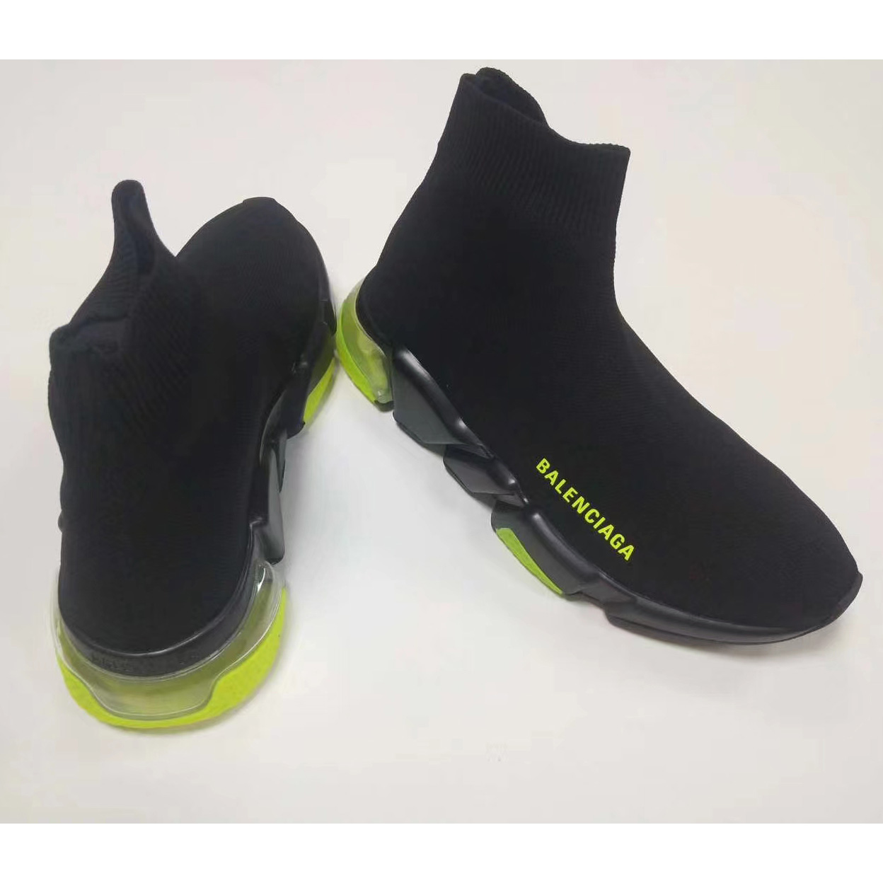 Balenciaga Wmns Speed Clear Sole Trainer 'Black Yellow Fluo' Knit Sneaker  - DopestKickz
